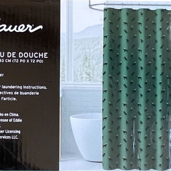 Eddie Bauer Black Lab Shower Curtain Hunter Green Multi Winter Dog 72” x 72” NWT - Picture 2 of 5